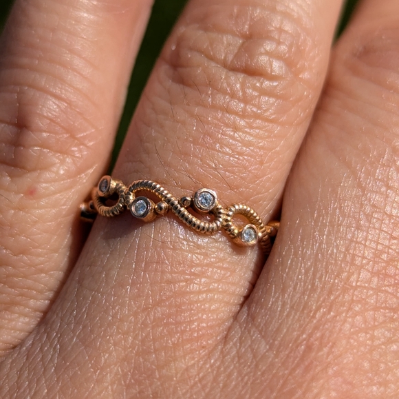 14K Rose Gold Diamond Milgrain Floral Vine Style Band Ring - Picture 10 of 10